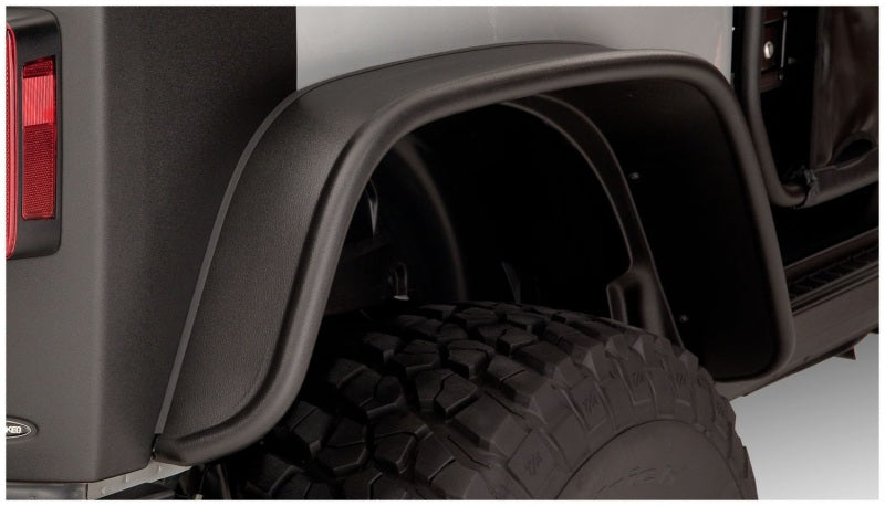 Bushwacker 07-18 Jeep Wrangler Flat Style Flares 2pc Fits 2-Door Sport Utility Only - Black