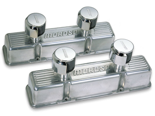 Moroso Chevrolet Small Block Valve Cover - 2 Covers w/2 Breathers - Polished Aluminum - Pair