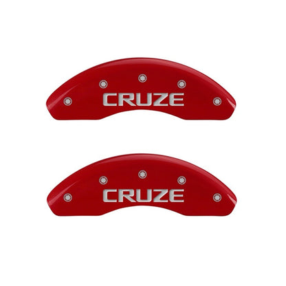 MGP Front set 2 Caliper Covers Engraved Front Cruze Red finish silver ch