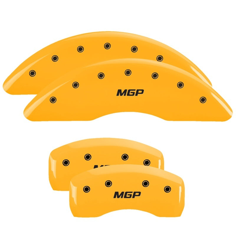 MGP 4 Caliper Covers Engraved Front & Rear MGP Yellow Finish Black Char 2018 Chevrolet Traverse