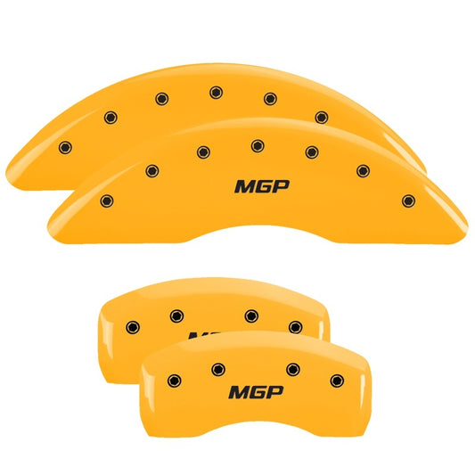 MGP 4 Caliper Covers Engraved Front & Rear MGP Yellow Finish Black Char 2018 Chevrolet Traverse