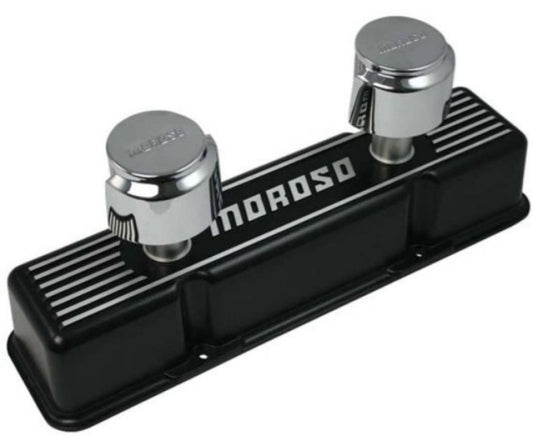 Moroso Chevrolet Small Block Valve Cover - 1 Cover w/2 Breathers - Black Finished Aluminum - Pair
