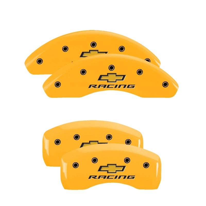 MGP 4 Caliper Covers Engraved F & R Chevy Racing Yellow Finish Black Char 2002 Chevrolet Impala