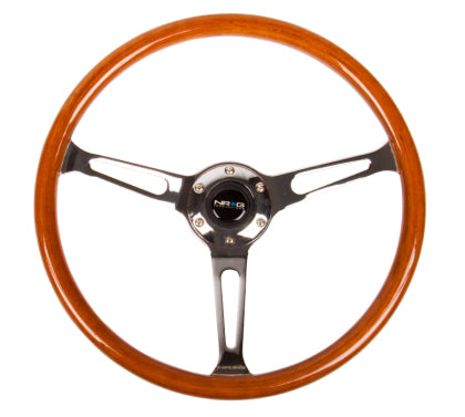 NRG - Reinforced Steering Wheel (360mm) Classic Wood Grain w/Chrome Cutout 3-Spoke Center