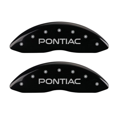 MGP 4 Caliper Covers 98-02 Pontiac Firebird (Ex WS6) Front Pontiac Rear Arrow Blk Finish Silver Char