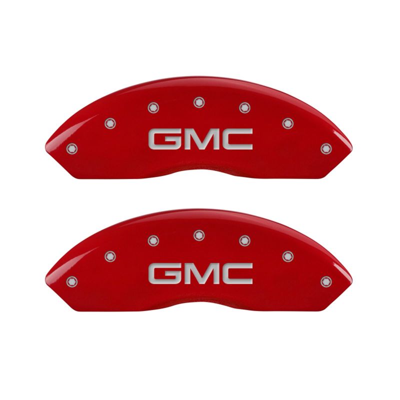 MGP 4 Caliper Covers Engraved Front & Rear GMC Red Finish Silver Char 2019 GMC Arcadia