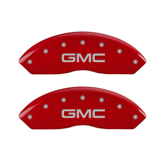 MGP 4 Caliper Covers Engraved Front & Rear GMC Red Finish Silver Char 2019 GMC Arcadia