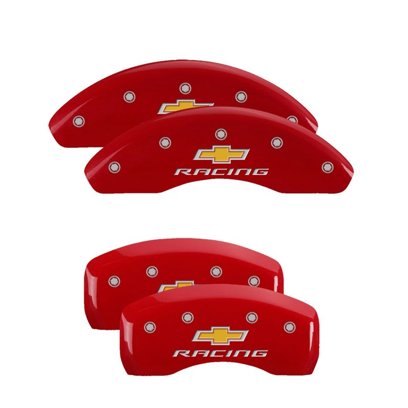 MGP 4 Caliper Covers Engraved F & R Chevy Racing Red Finish Silver Char 2019 Chevrolet Bolt EV