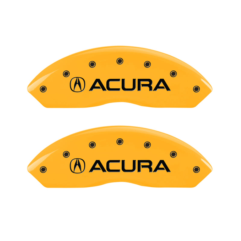 MGP 4 Caliper Covers Engraved Front Acura Engraved Rear RLX Yellow finish black ch