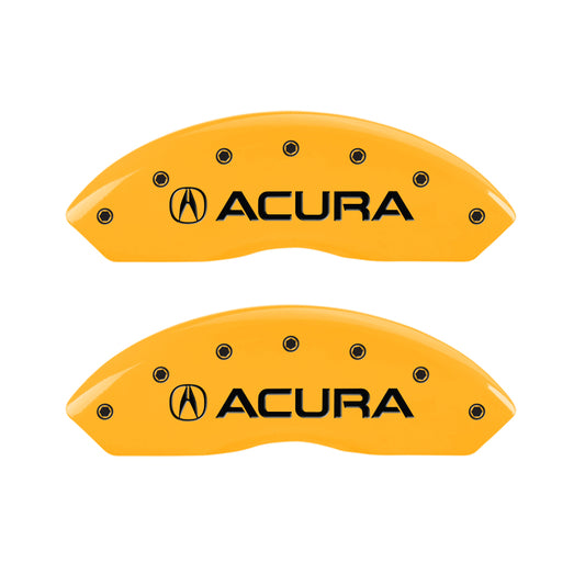 MGP 4 Caliper Covers Engraved Front Acura Engraved Rear RLX Yellow finish black ch