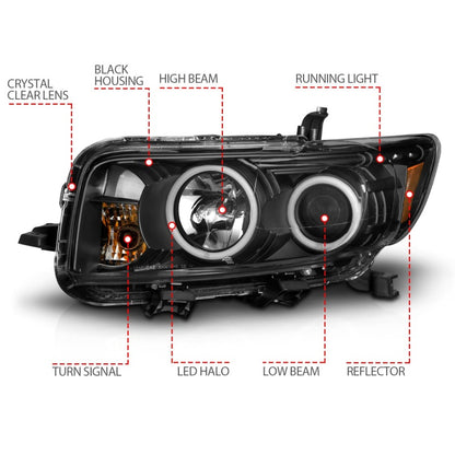 ANZO 2008-2010 Scion Xb Projector Headlights w/ Halo Black