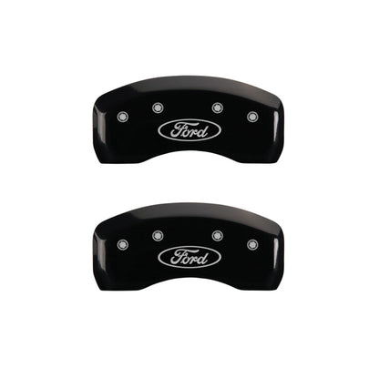 MGP 4 Caliper Covers Engraved Front & Rear Oval Logo/Ford Black Finish Silver Char 2017 Ford Fusion