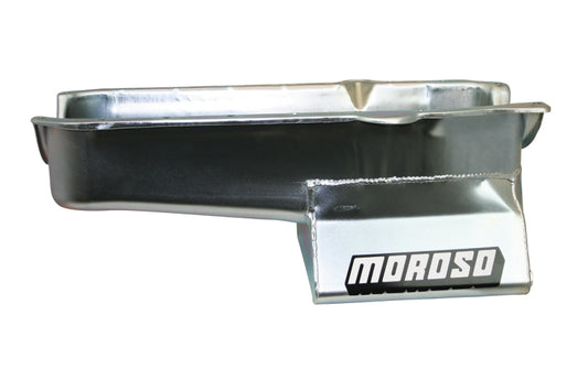 Moroso 1986+ Chevrolet SBC (w/1 Piece Rear Main Seal) Wet Sump 7qt 8.25in Steel Oil Pan - Black