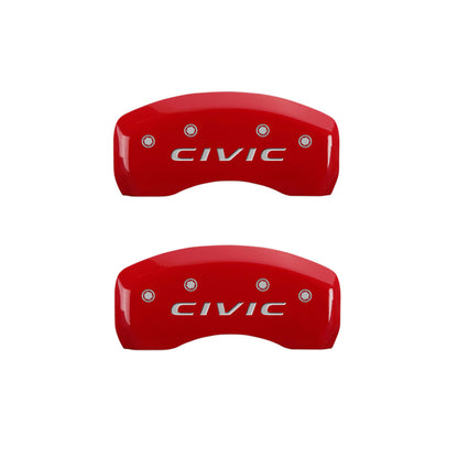 MGP 4 Caliper Covers Engraved Front 2016/CIVIC Engraved Rear 2016/CIVIC Red finish silver ch