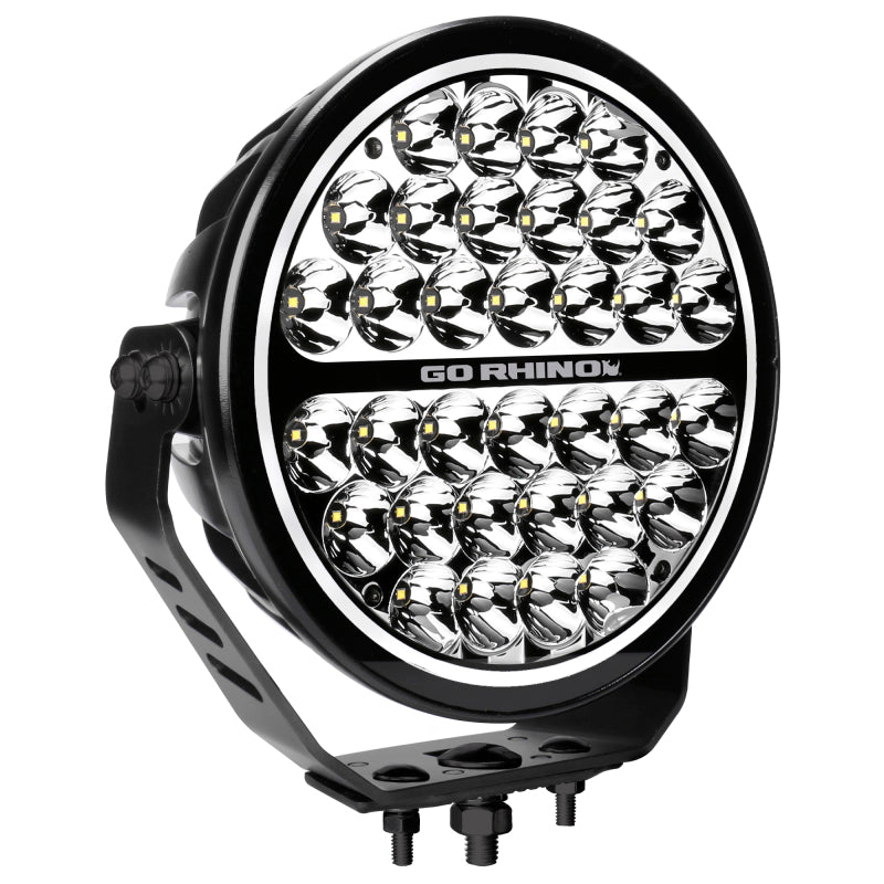 Go Rhino Xplor Blackout Series Round Single LED Spot Light Kit w/DRL (Surface Mount) 9in. - Blk