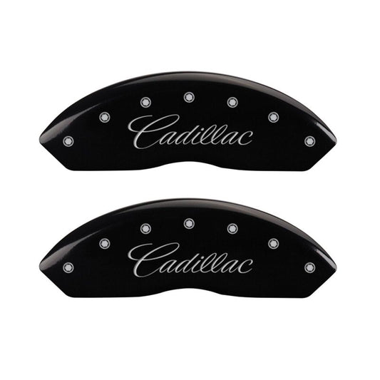 MGP 4 Caliper Covers Engraved Front Cursive/Cadillac Engraved Rear XLR Black finish silver ch