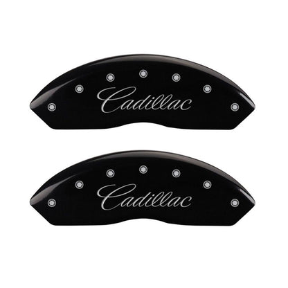 MGP 4 Caliper Covers Engraved Front Cursive/Cadillac Engraved Rear CTS4 Black finish silver ch