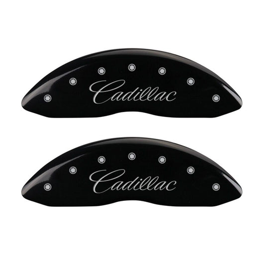 MGP 4 Caliper Covers Engraved Front & Rear Cursive/Cadillac Black finish silver ch