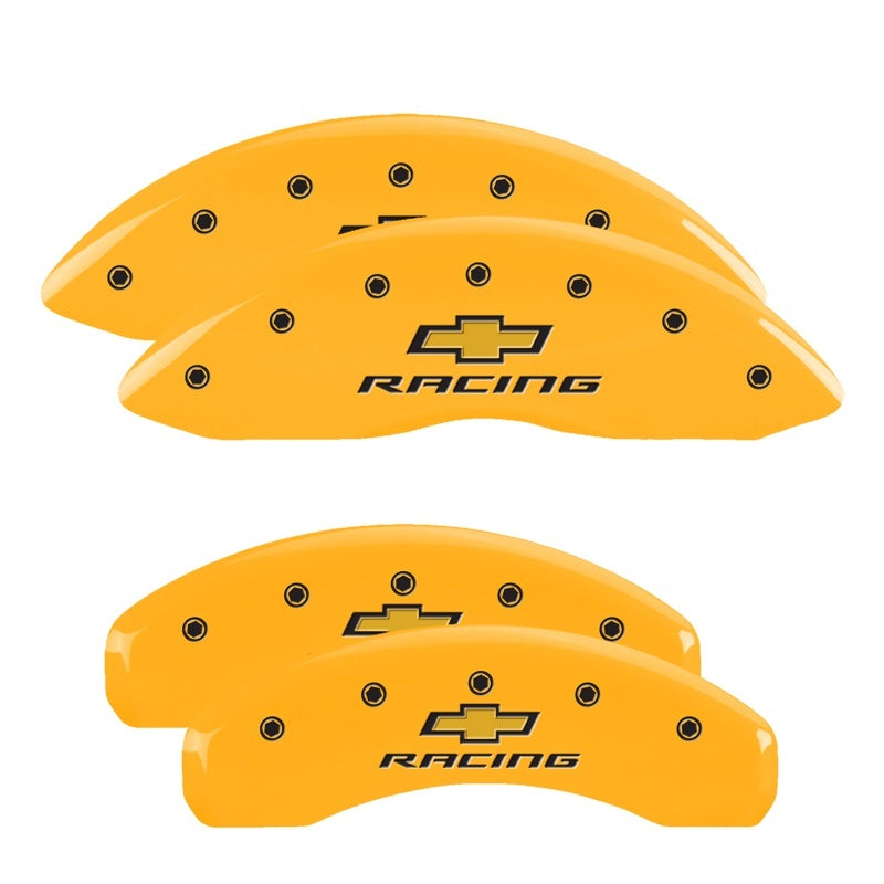 MGP 4 Caliper Covers Engraved Front & Rear Chevy racing Yellow finish black ch