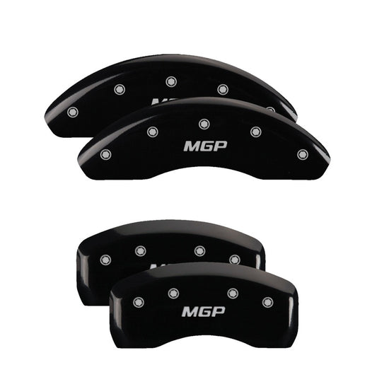 MGP 4 Caliper Covers Engraved Front JEEP Engraved Rear JEEP Grill logo Black finish silver ch