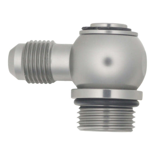 DeatschWerks 8AN ORB Male to 6AN Male Flare Low Profile 90-Degree Swivel - Anodized DW Titanium