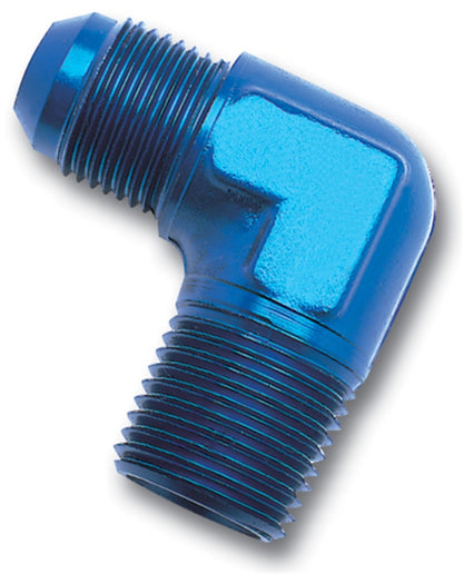 Russell Performance -6 AN to 1/4in NPT 90 Degree Flare to Pipe Adapter (Blue)