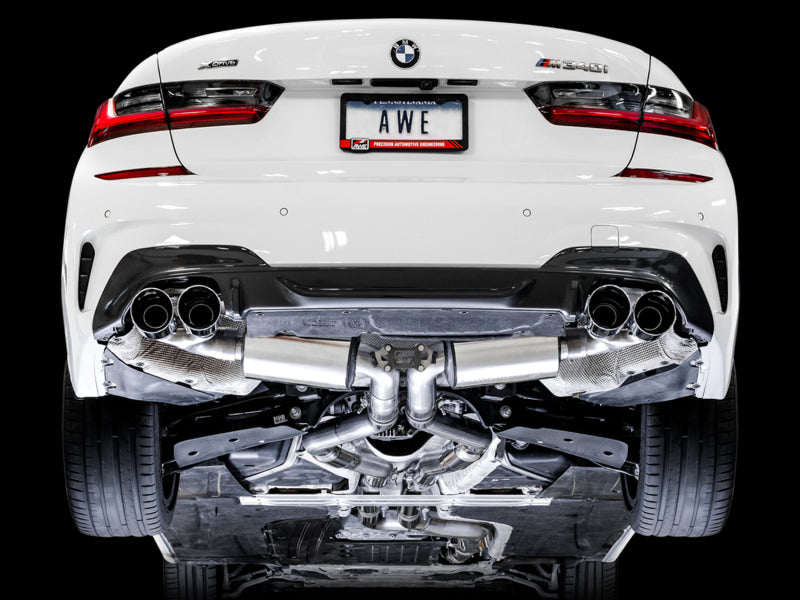 AWE Tuning 2019+ BMW M340i (G20) Resonated Touring Edition Exhaust - Quad Chrome Silver Tips