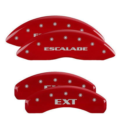 MGP 4 Caliper Covers Engraved Front Escalade Engraved Rear EXT Red finish silver ch