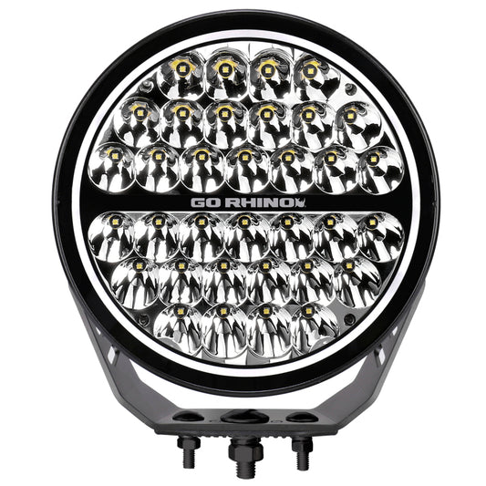Go Rhino Xplor Blackout Series Round Single LED Spot Light Kit w/DRL (Surface Mount) 9in. - Blk