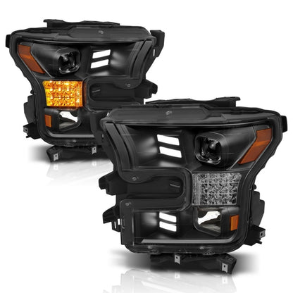 ANZO 15-17 Ford F-150 Project Headlights w/ Plank Style Design Black w/ Amber Sequential Turn Signal