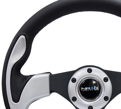 NRG Reinforced Steering Wheel (320mm) Blk w/Silver Trim & 5mm 3-Spoke