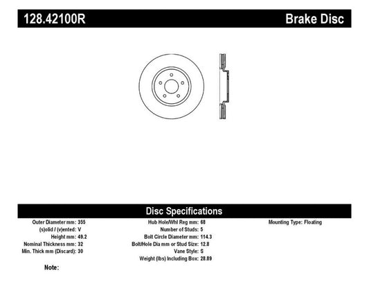 StopTech Nissan 370z / Infiniti G37 SportStop Drilled Front Right Rotor