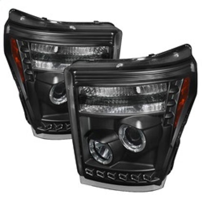 Spyder Ford Super Duty 11-15 Projector Headlights LEDHalo DRL Blk High H1 Low 9006 PRO-YD-FS11-HL-BK