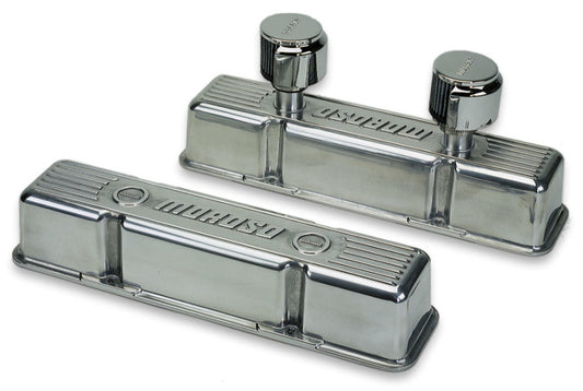 Moroso Chevrolet Small Block Valve Cover - 1 Cover w/2 Breathers - Polished Aluminum - Pair