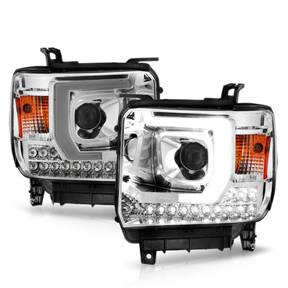 ANZO 14-15 GMC Sierra 1500/2500HD/3500HD Plank Style Projector Headlight - Chrome Housing