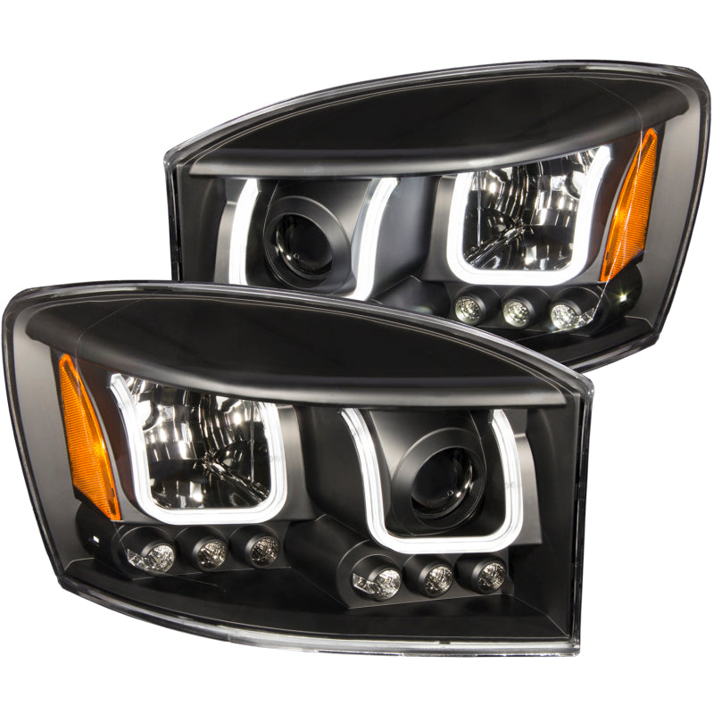 ANZO 2006-2008 Dodge Ram 1500 Projector Headlights w/ U-Bar Black