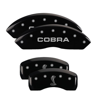 MGP 4 Caliper Covers Engraved Front Cobra Engraved Rear Snake Black finish silver ch