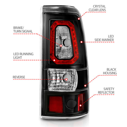 ANZO 1999-2002 Chevy Silverado 1500 LED Taillights Plank Style Black w/Clear Lens
