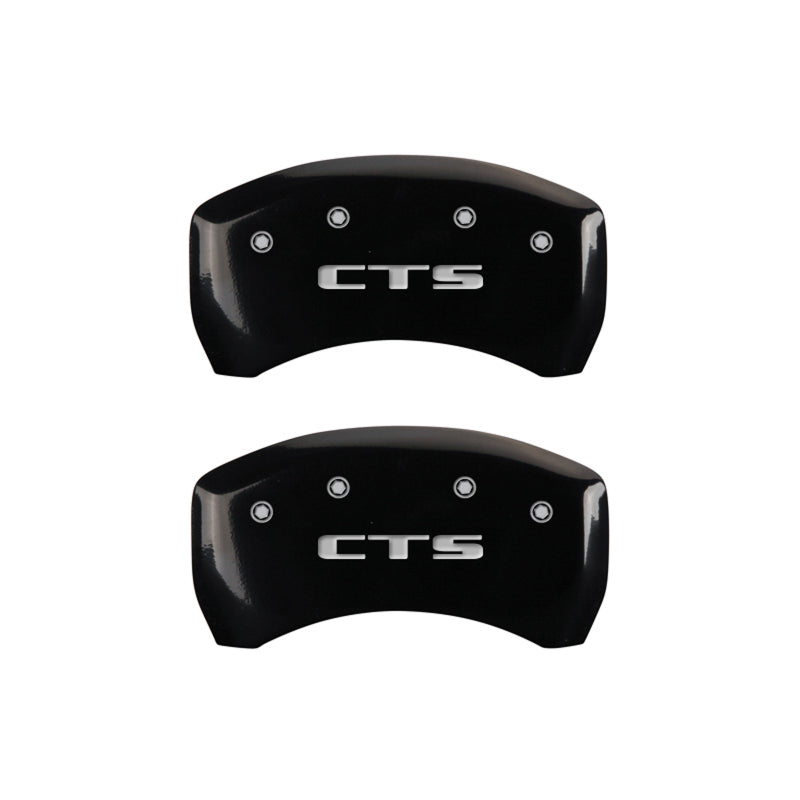 MGP 4 Caliper Covers Engraved Front Cursive/Cadillac Engraved Rear CTS Black finish silver ch