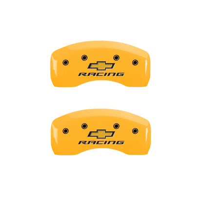 MGP 4 Caliper Covers Engraved Front & Rear Chevy Racing Yellow Power Coat Finish Black Characters