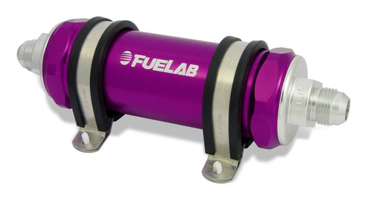 Fuelab 858 In-Line Fuel Filter Long -8AN In/Out 10 Micron Fabric w/Check Valve - Purple