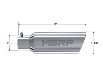 MBRP Universal Tip 6in OD Rolled End 4in Inlet 18in Length T304