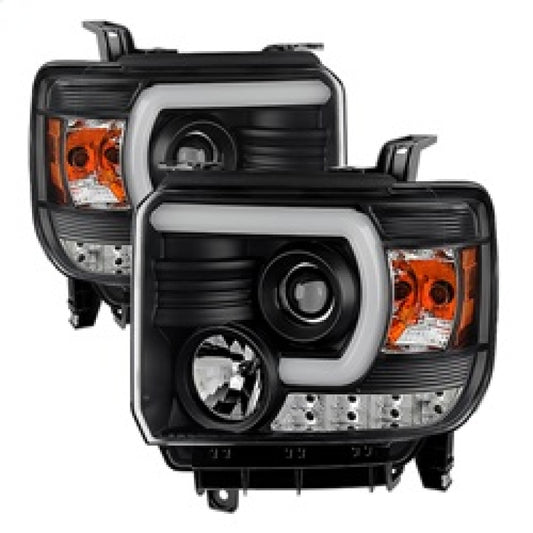 Spyder GMC Sierra 14-16 Projector Headlights Light Bar DRL Black PRO-YD-GS14-LBDRL-BK