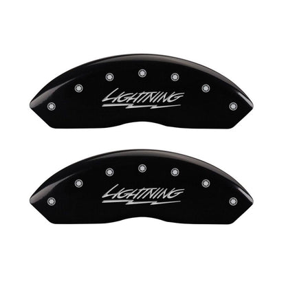 MGP 4 Caliper Covers Engraved Front & Rear Lightning Black finish silver ch