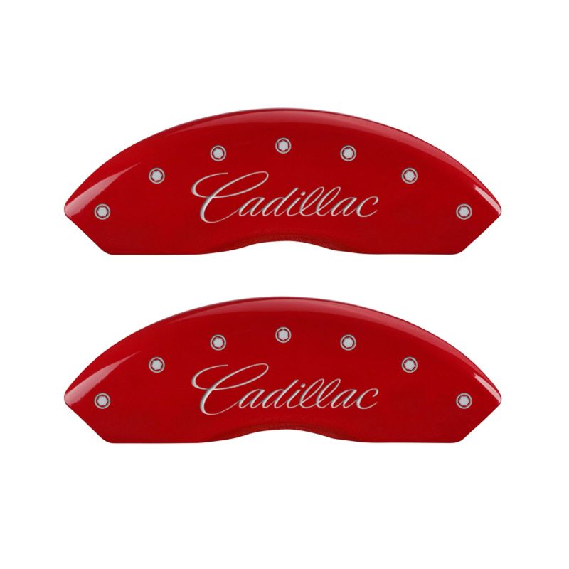 MGP 4 Caliper Covers Engraved Front Cursive/Cadillac Engraved Rear CTS4 Red finish silver ch