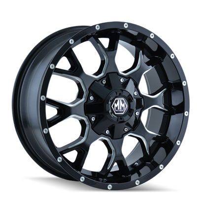 Mayhem 8015 Warrior 22x12 / 8x165.1 BP / -44mm Offset / 130.8mm Hub Black w/ Milled Spokes Wheel