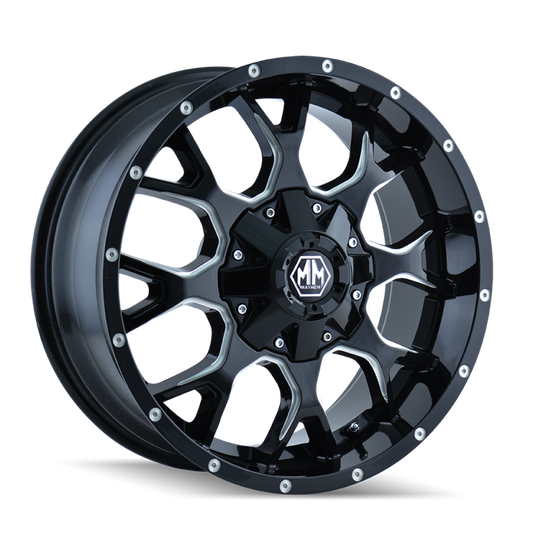 Mayhem 8015 Warrior 20x9 / 5x150 BP / 18mm Offset / 110mm Hub Black w/ Milled Spokes Wheel