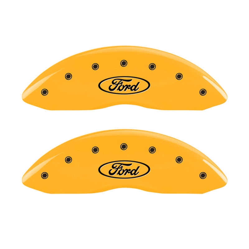 MGP Front set 2 Caliper Covers Engraved Front Oval logo/Ford Yellow finish black ch