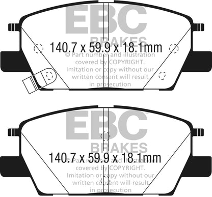 EBC 2016+ Chevrolet Malibu 1.5L Turbo (Elec PB) Greenstuff Front Brake Pads