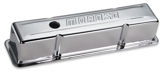Moroso Chevrolet Small Block Valve Cover - w/o Baffles - Stamped Steel Chrome Plated - Pair
